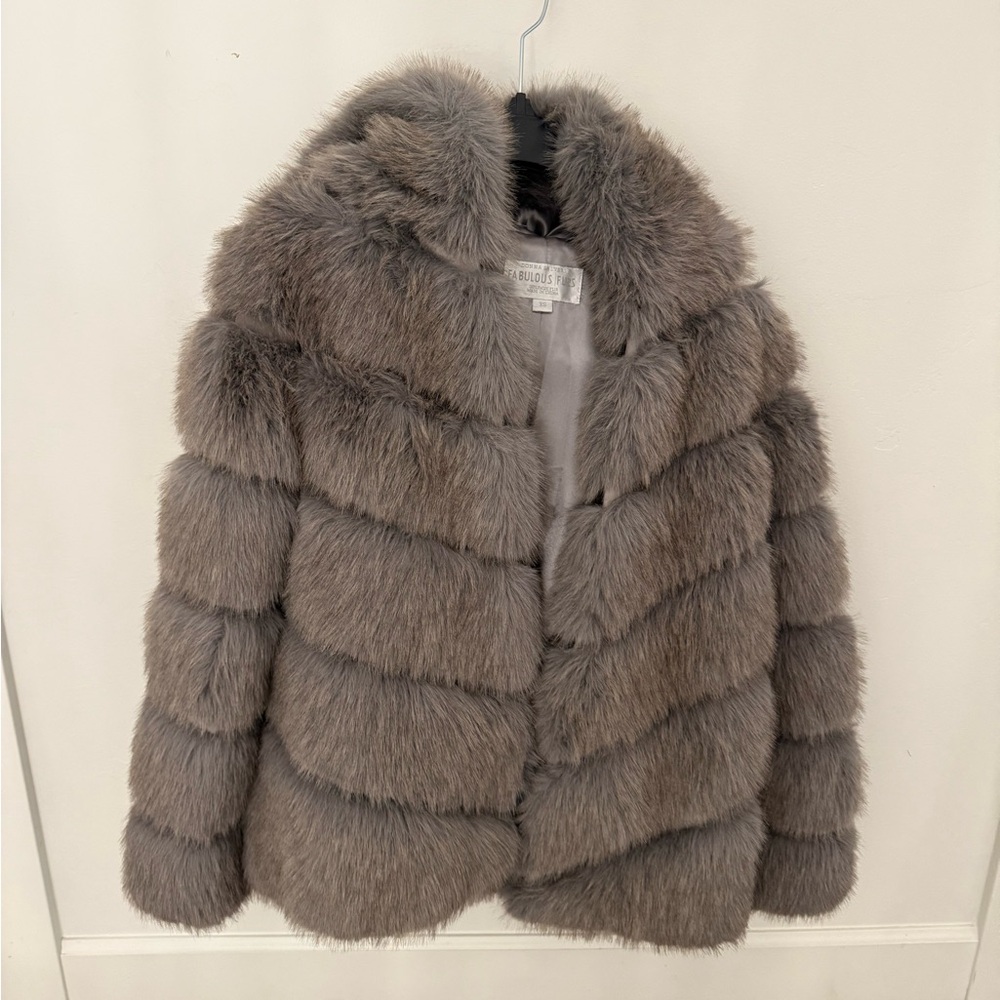 Fabulous Furs Elegant Gray Faux Fur Coat